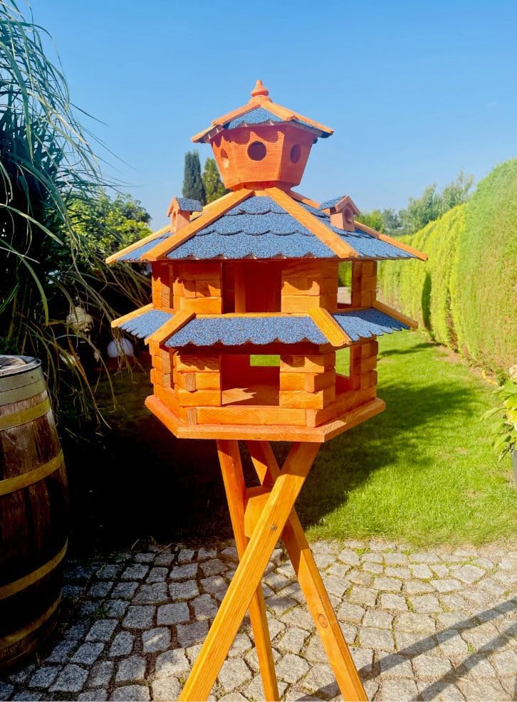 Futterhaus Vogelvilla XXL mit Ständer, Grösse XXL mit Ständer Blau - Braun