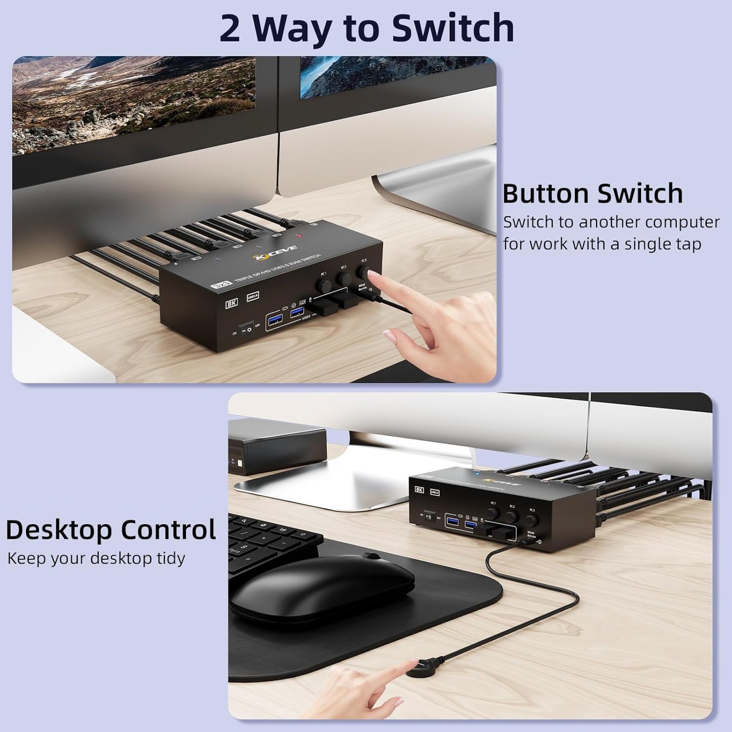 KVM Switch für 3 PCs und 3 Monitore, 8K@60Hz, 3×3 8K HDMI+Displayport Kvm Switch