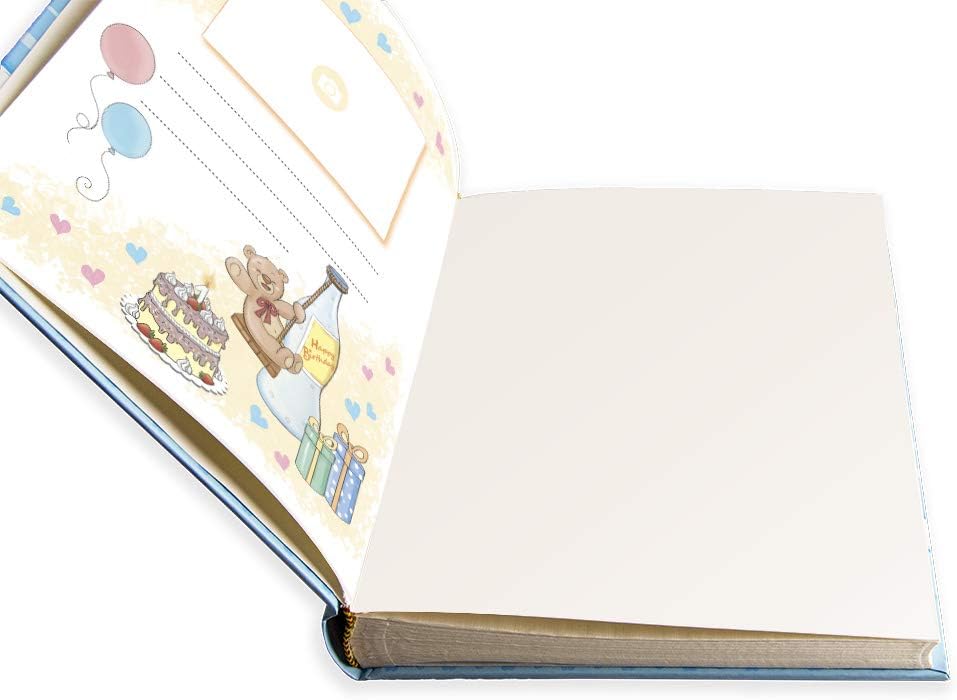 Geburtsfotoalbum Teddybär mit Agenda, Pergament-Einlagen, Teddybär Blauer