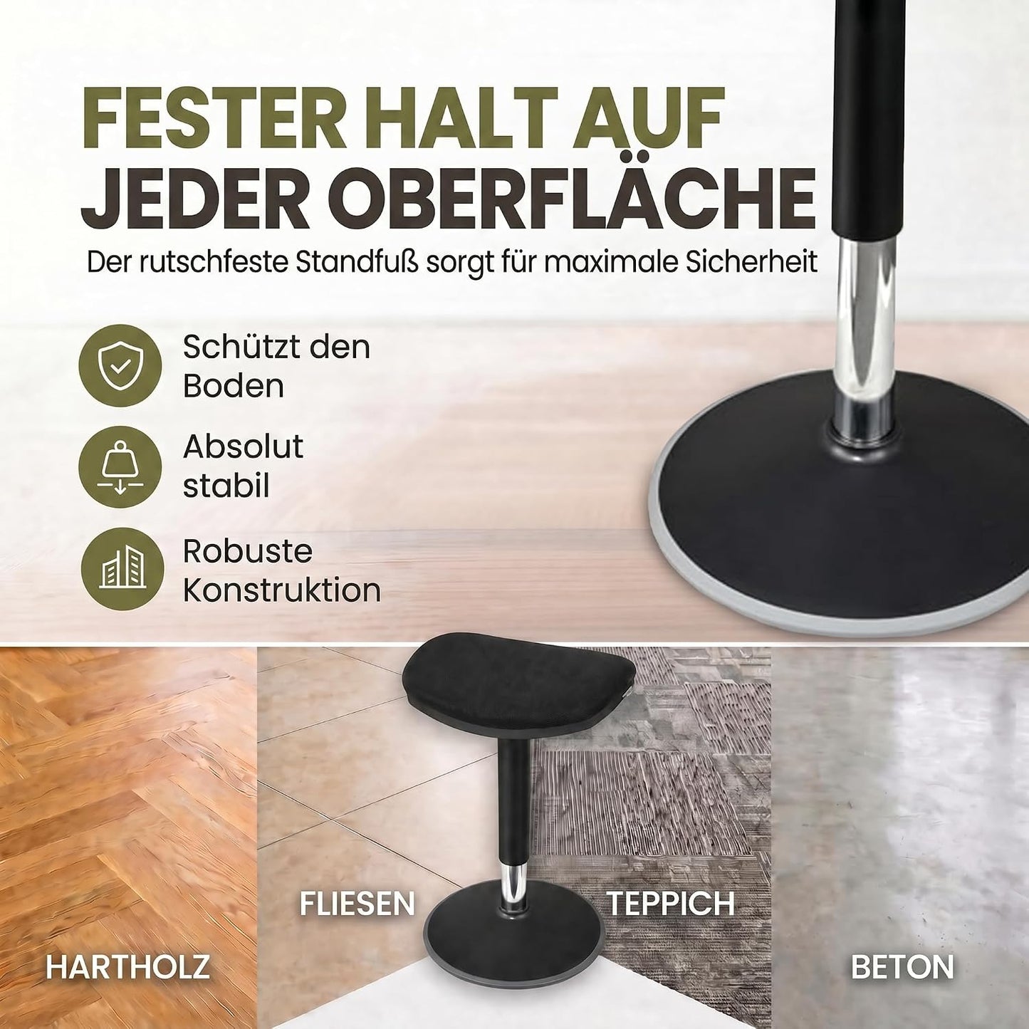 Höhenverstellbarer Stehhocker, Schwarz Large
