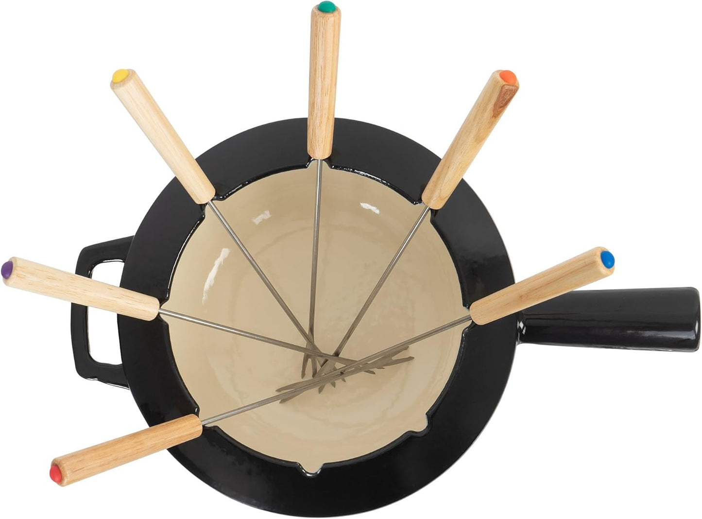 Fondue Set für 6 Personen, Schwarz / Creme Emailliert