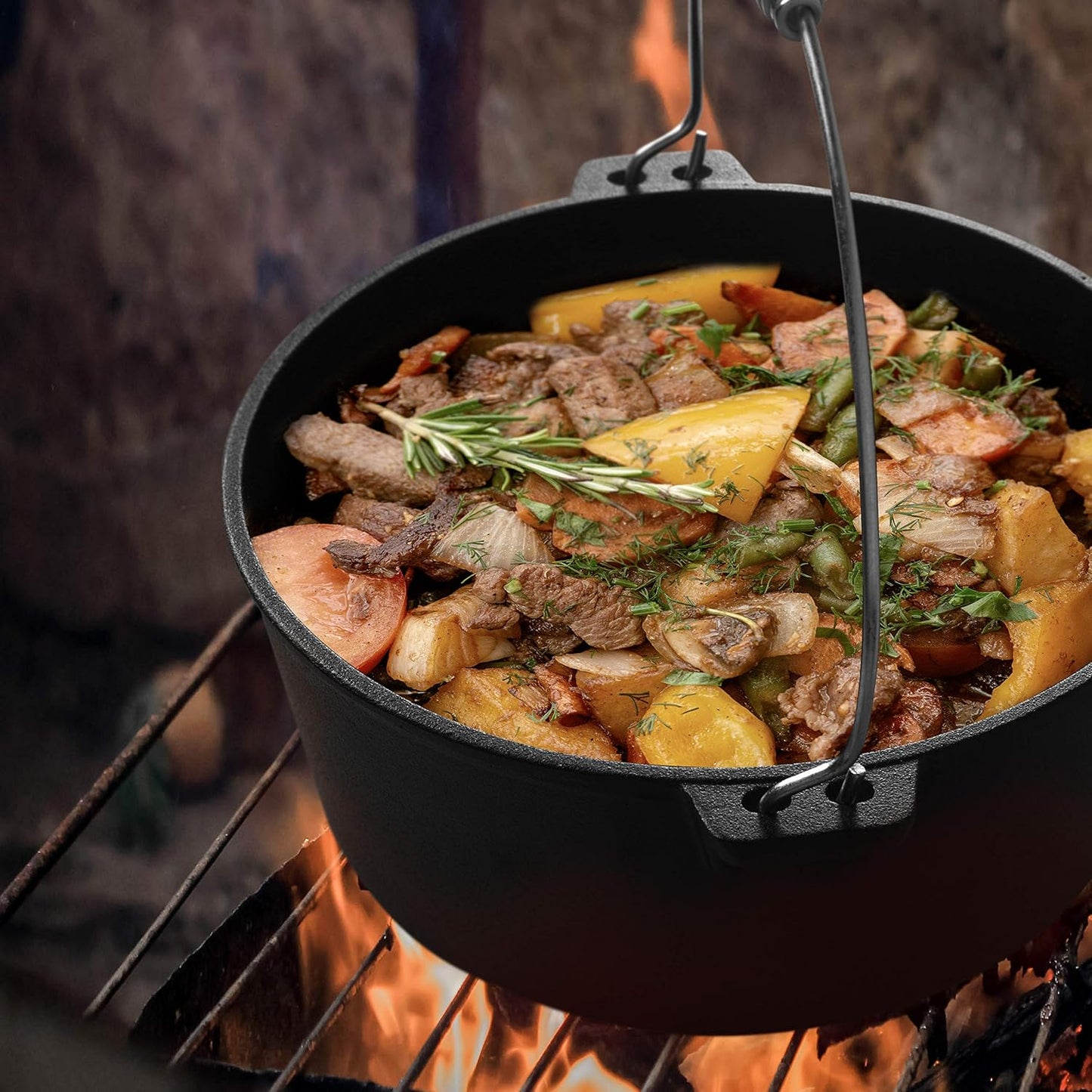 7-teiliges BBQ Dutch Oven Set, Schwarz 7-teiliges Set