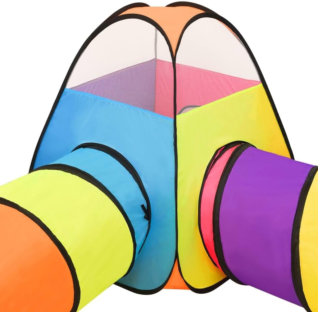 3-in-1 Spielzelt mit Tunnel, Bällebad und Tragetasche, 190x264x90cm, Gelb