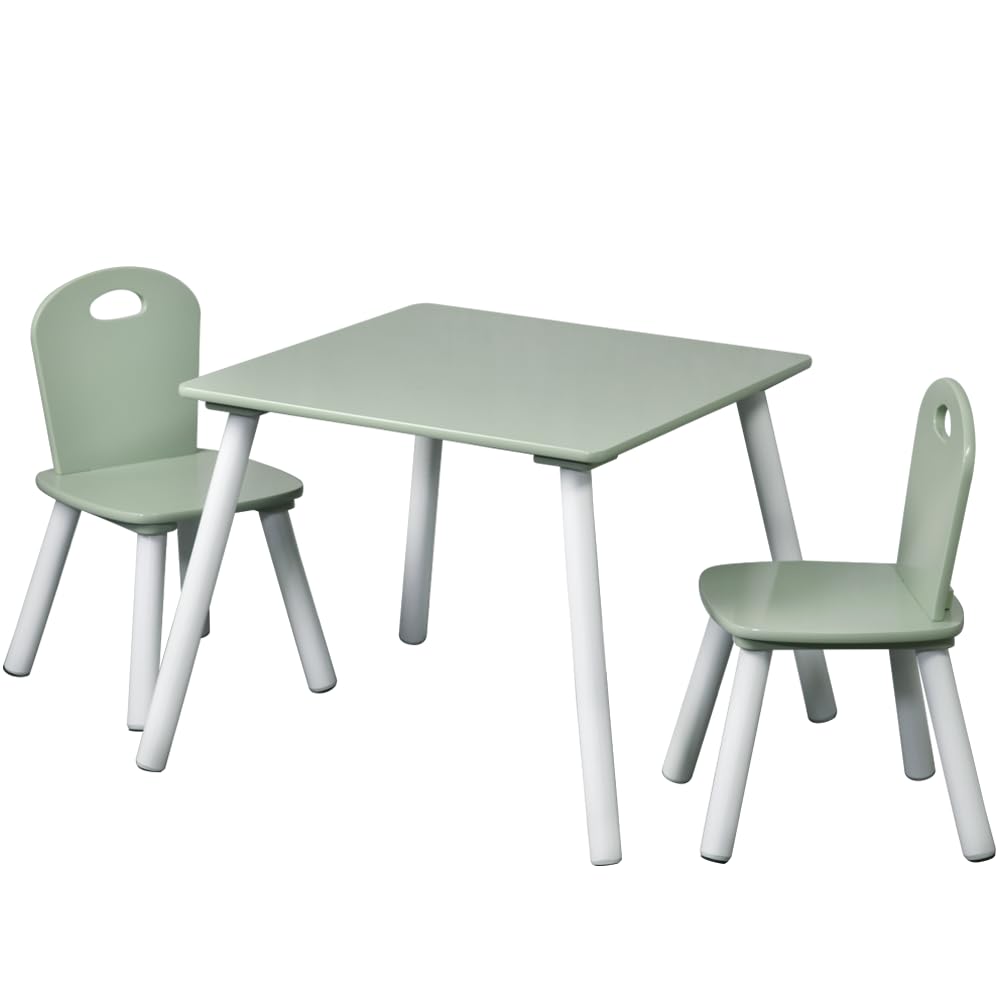 Kindertisch mit 2 Stühlen, Weiss, Grün