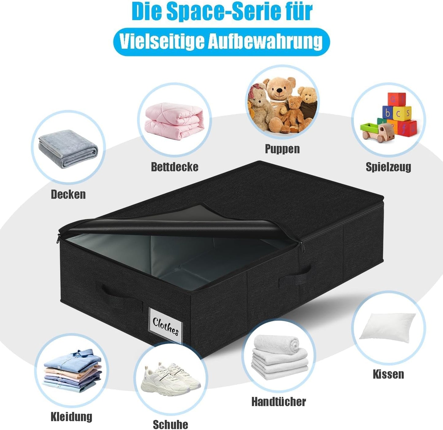 Faltbares Unterbett Aufbewahrungsboxen-Set, 2 Stück, 76x40x17cm, Schwarz