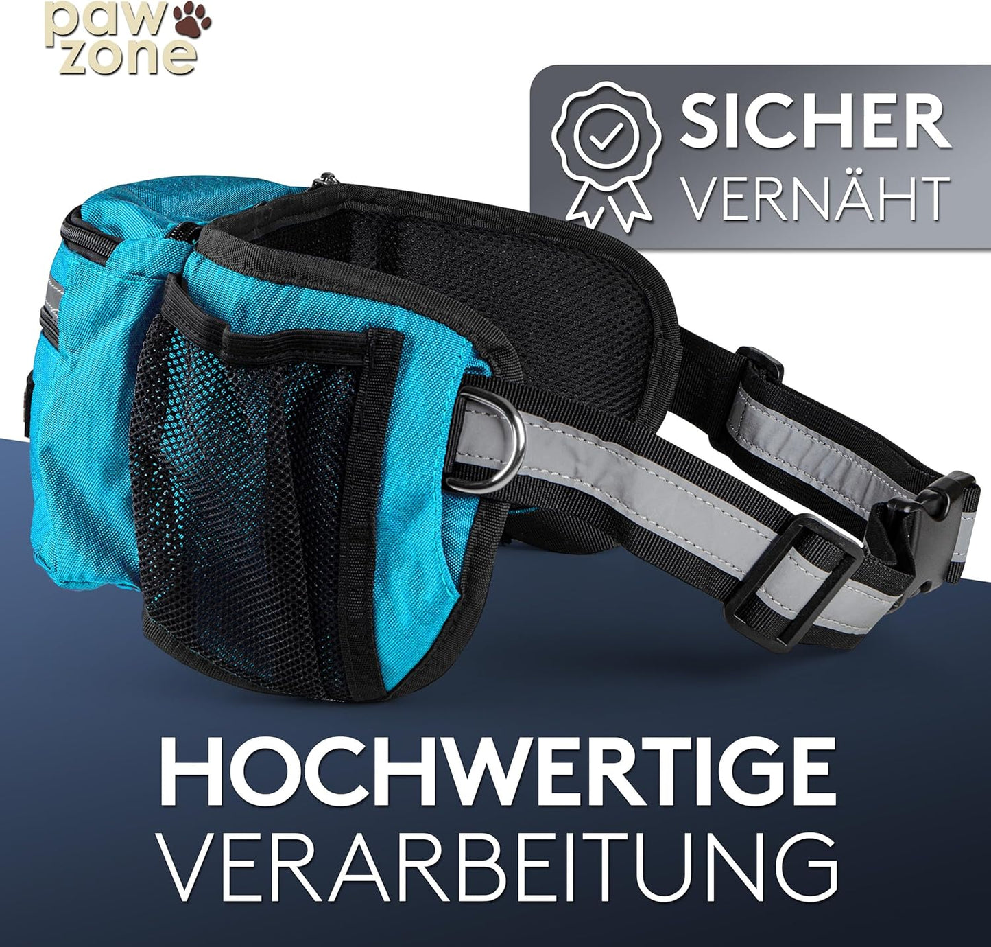 Futterbeutel für Hunde mit Reflektorband, Azurblau