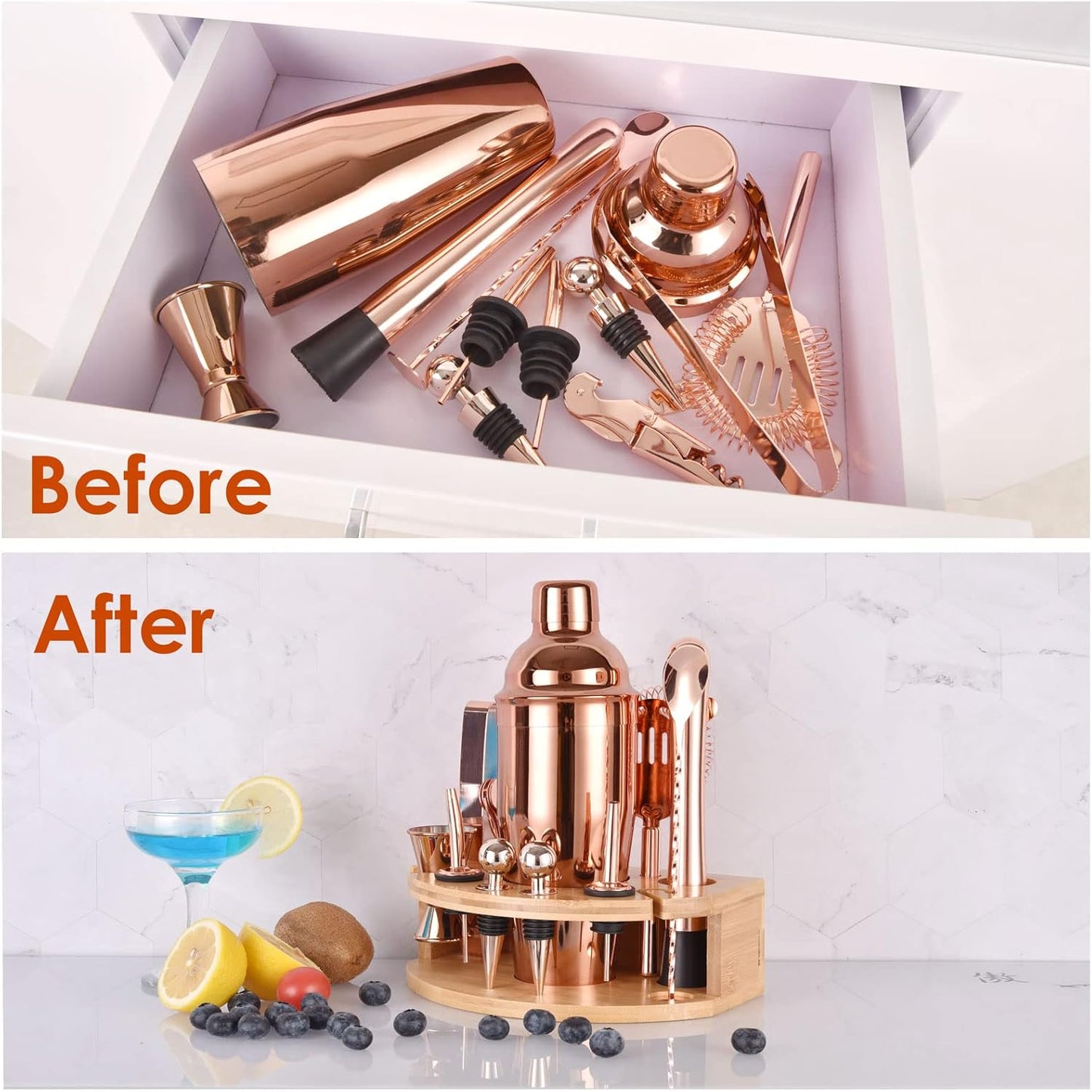 Cocktail Shaker Set, Roségold 12 Teiliges