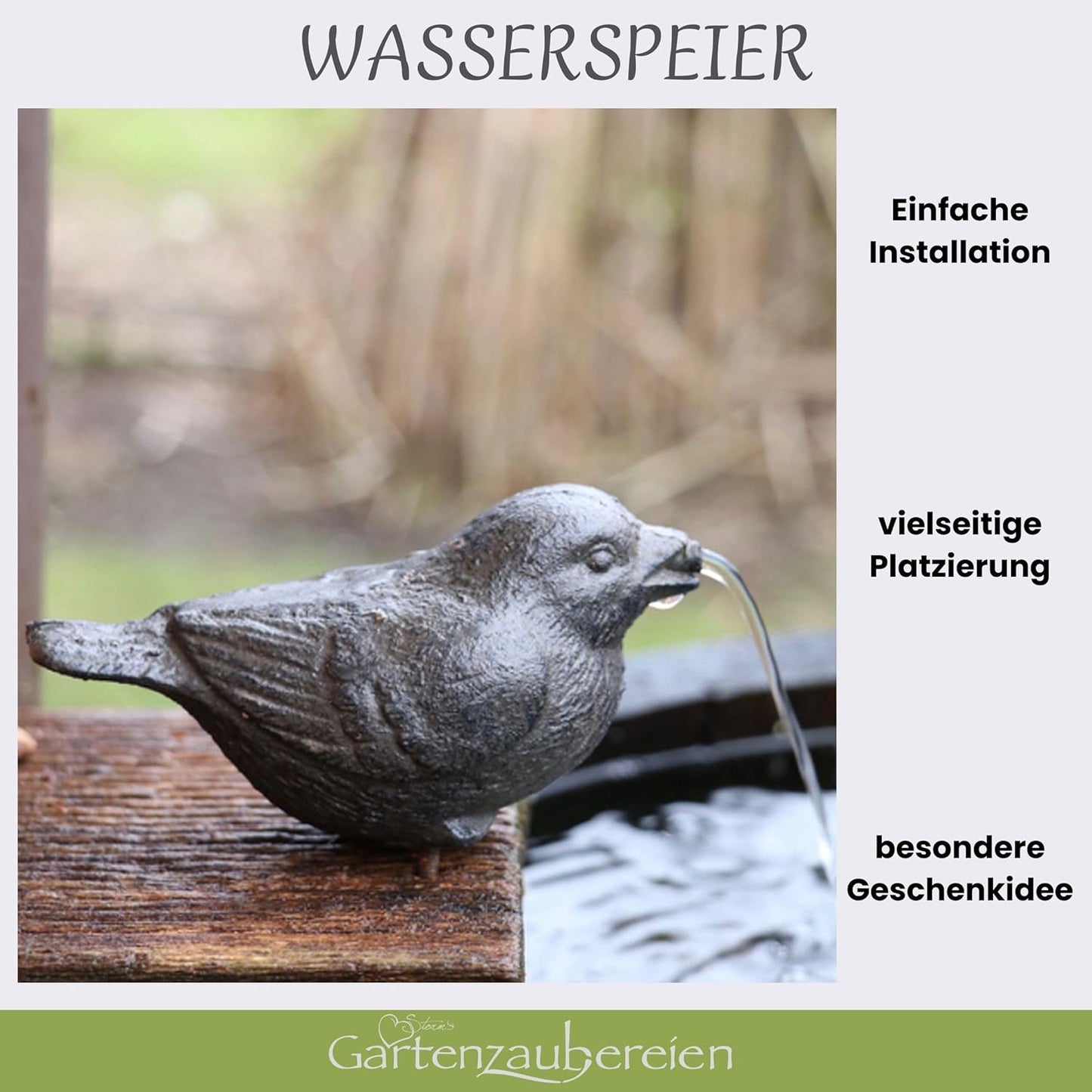 Wasserspeier Spatz mit Pumpe für Miniteich Deko