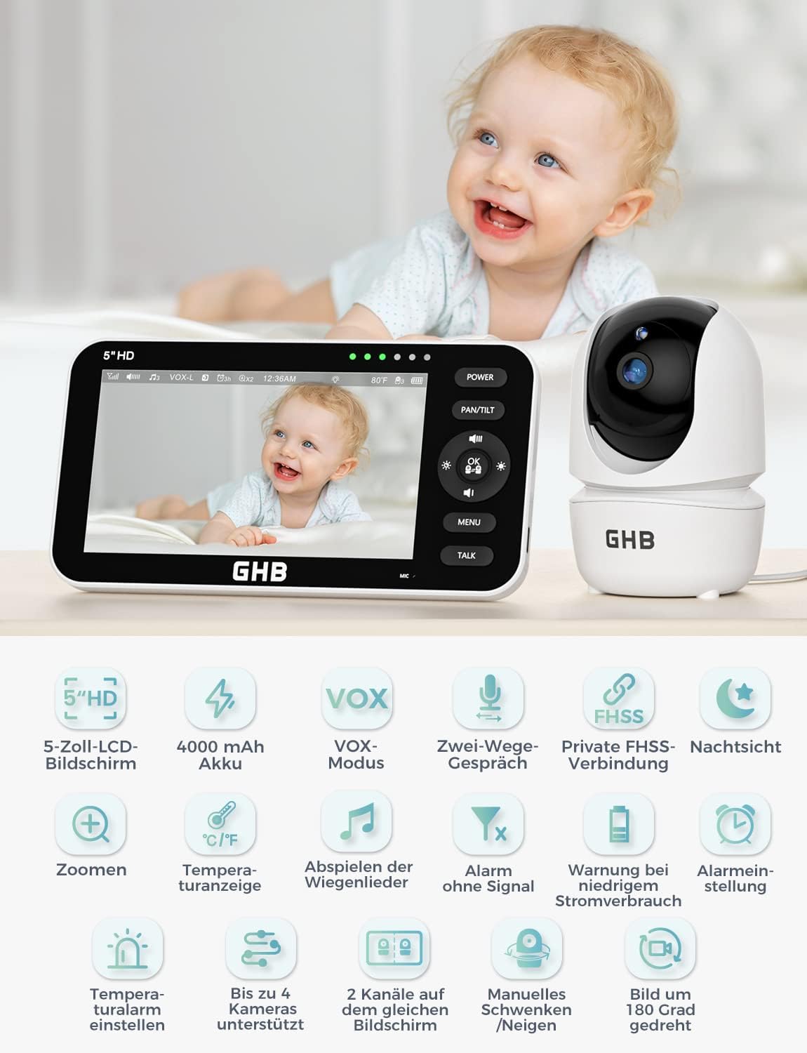 Babyphone mit Kamera, Modell 2023