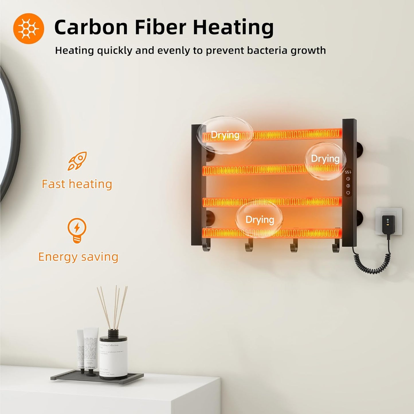 Handtuchheizkörper mit Thermostat, Black Right