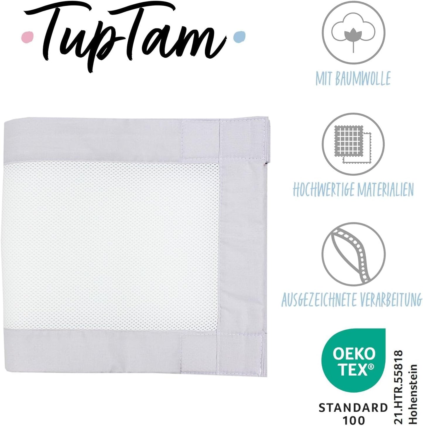 Bettumrandung 2er-Set, ca. 128 x 30 cm (für Babybett 140x70) Weiss / Grau
