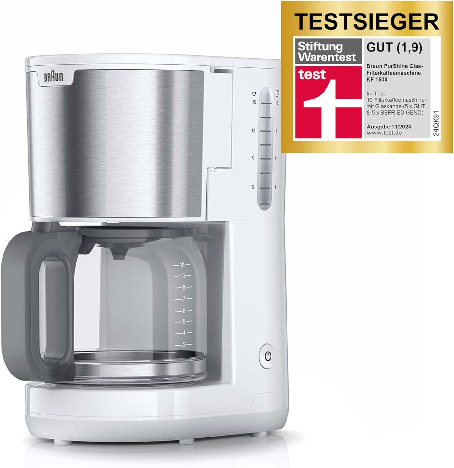 PurShine KF 1500 WH Kaffeemaschine, Glaskanne / Weiss