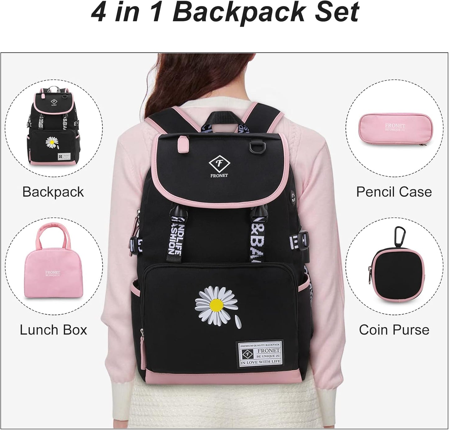 Schulrucksack mit Laptopfach, Rosa