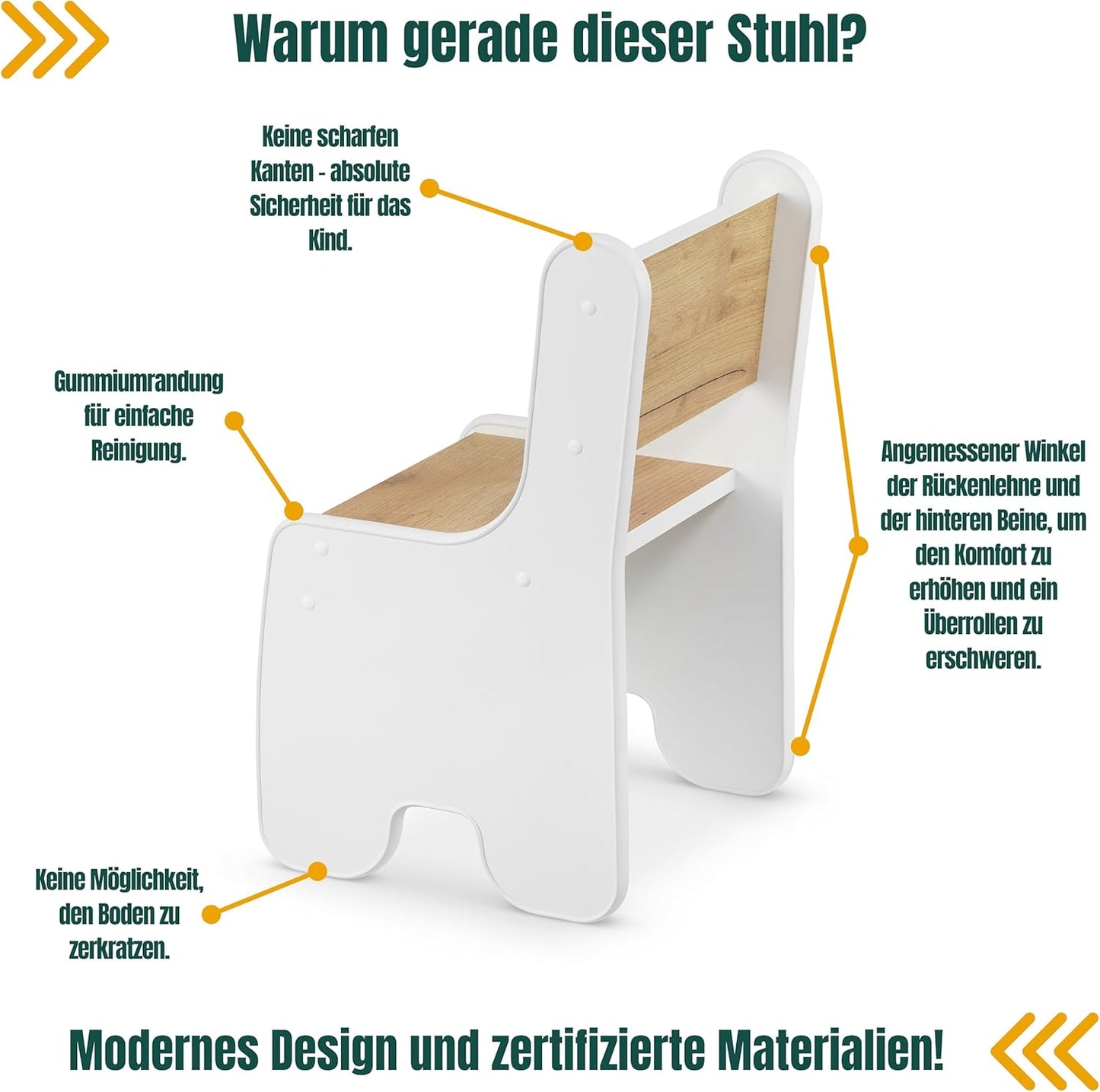 Kindertisch & Stühle-Set für Kinderzimmer, 2 Stühle und Tisch Weiss + Eiche