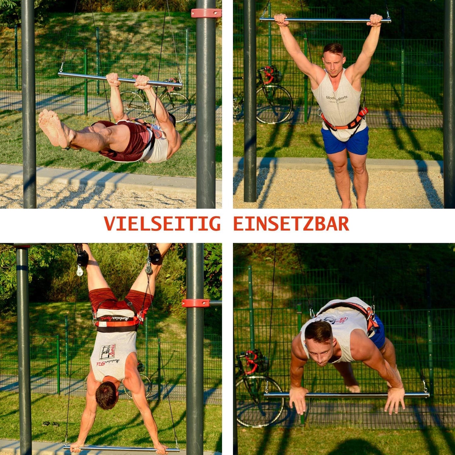 FlyFit Premium Fitnessringe und Turnstange mit Flaschenzugsystem, Erwachsene