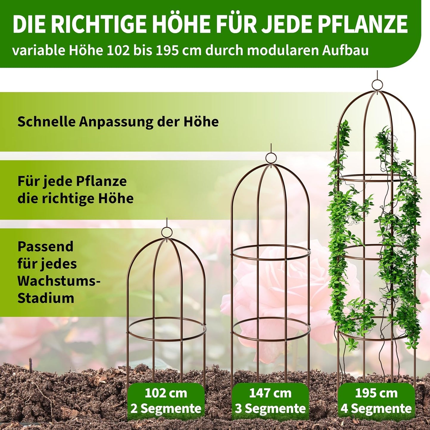 Rankhilfe Obelisk für Kletterpflanzen, 195cm braun 1x Braun