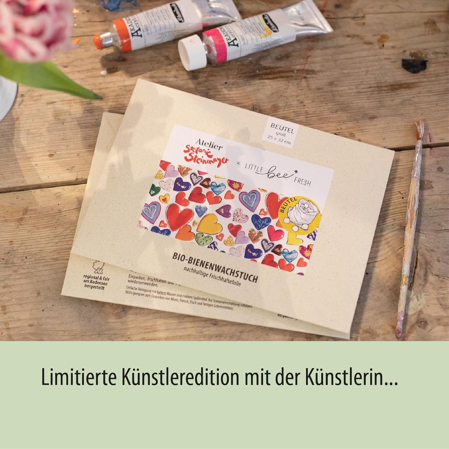 Bio-Bienenwachstuch Brotbeutel, Herzen