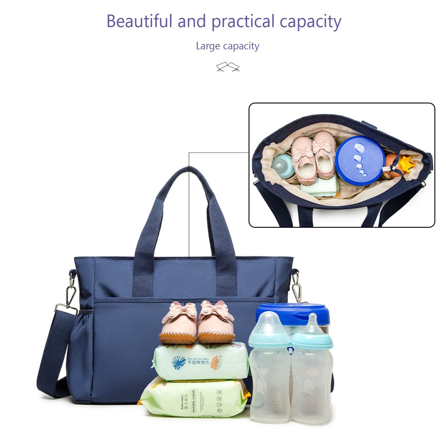 Baby Wickeltasche für unterwegs mit Isoliertasche, 40 x 28 x 12.8 CM Navy Blau