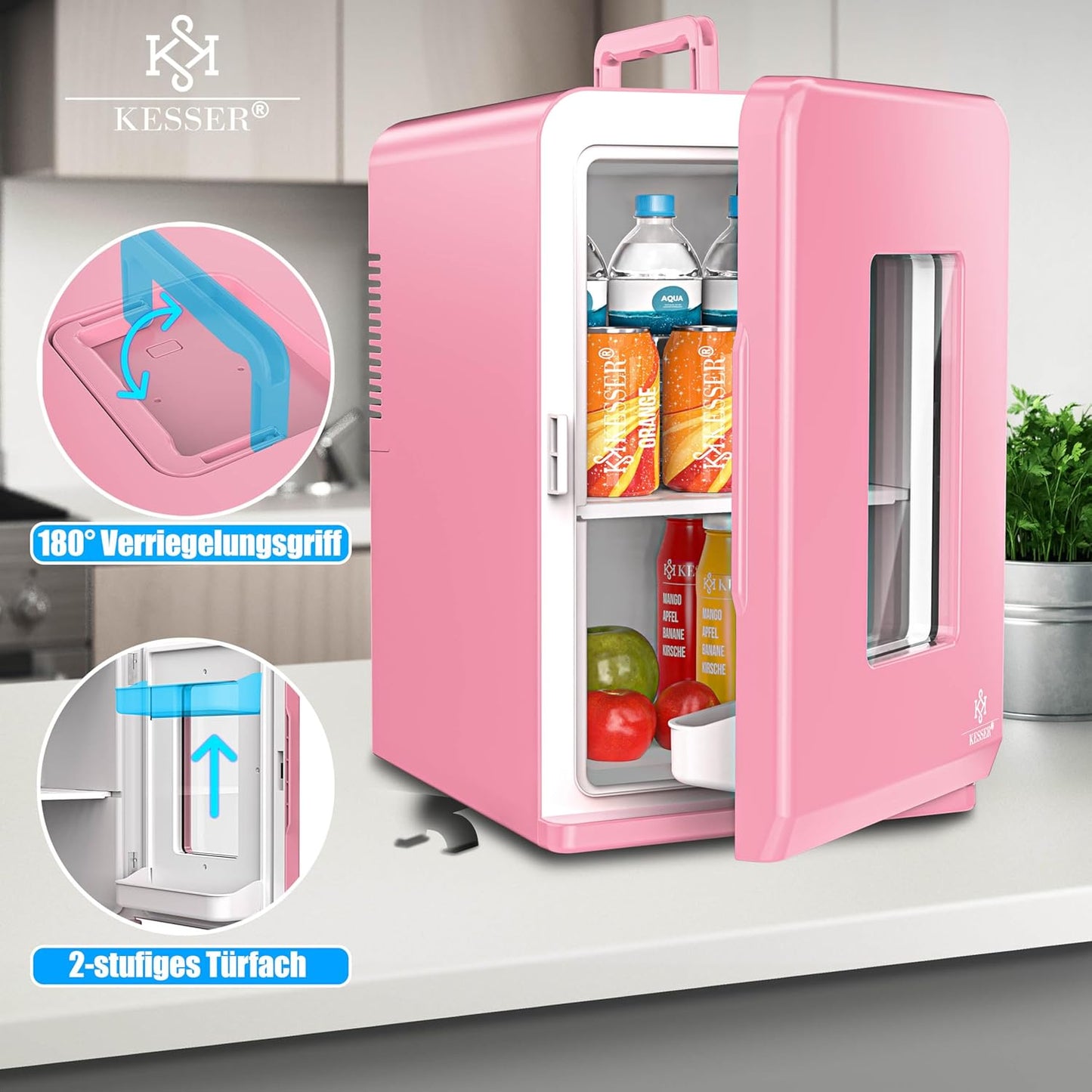 2in1 Mini Kühlschrank mit Kühl- und Heizfunktion, 15L Rosa