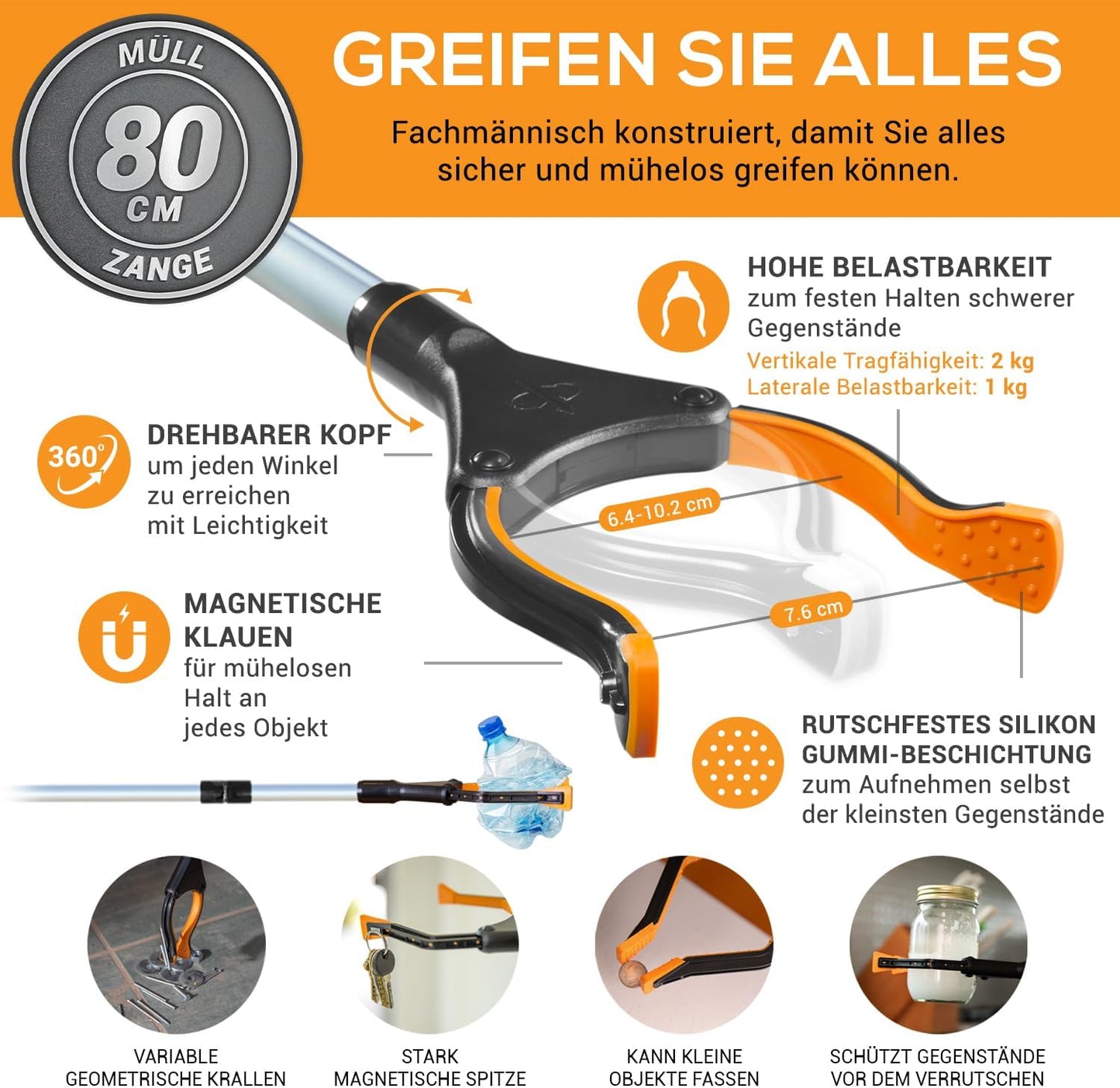 2er-Set Müllgreifzangen, 80 cm - Paar