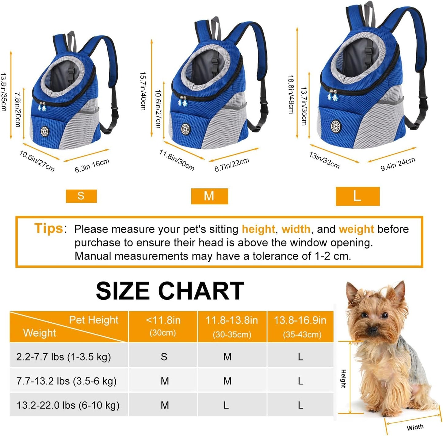 Hundetrage-Rucksack mit Head-Out-Design, S Blau