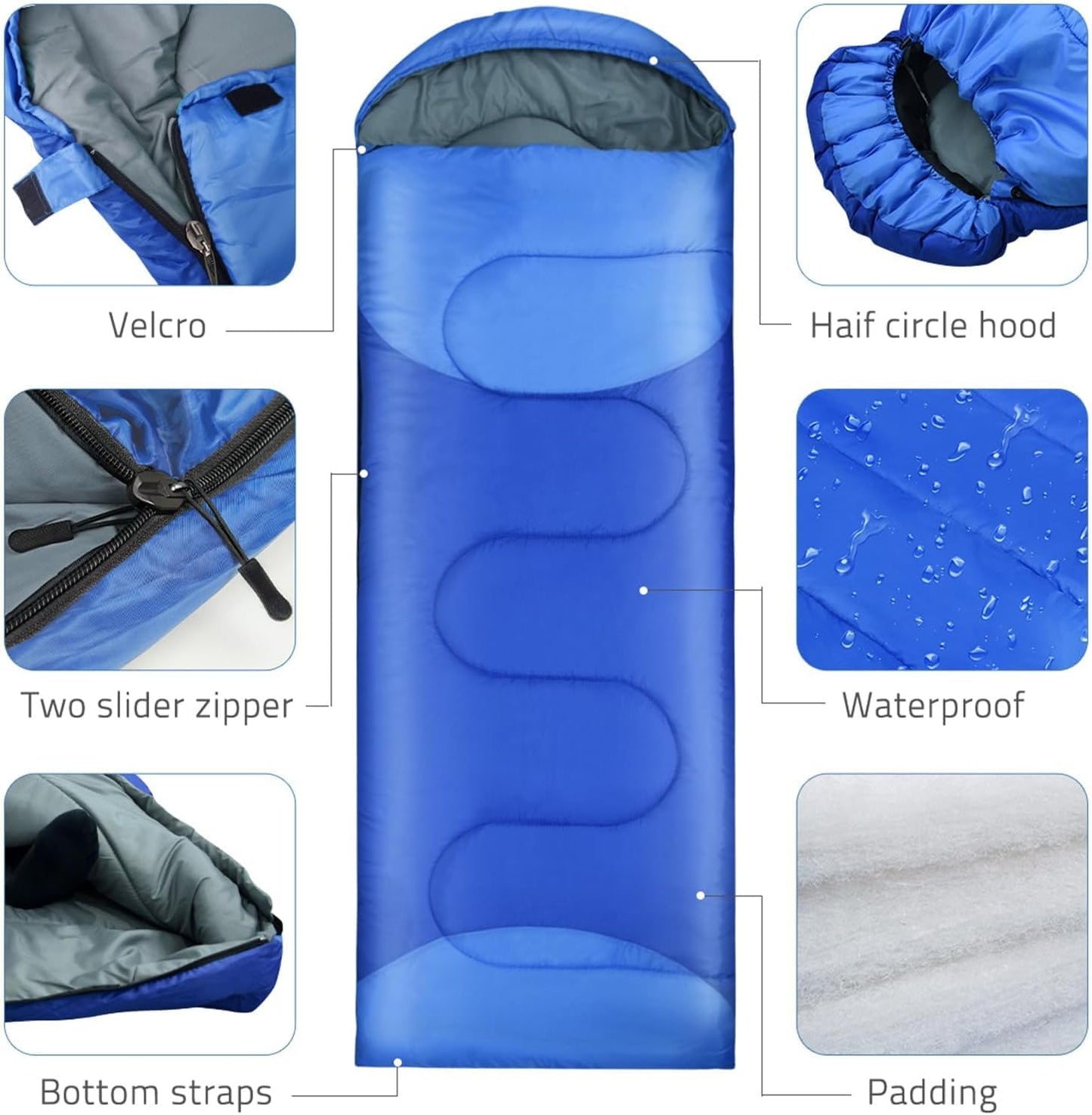 3-Jahreszeiten Deckenschlafsack für Camping, Blau. L