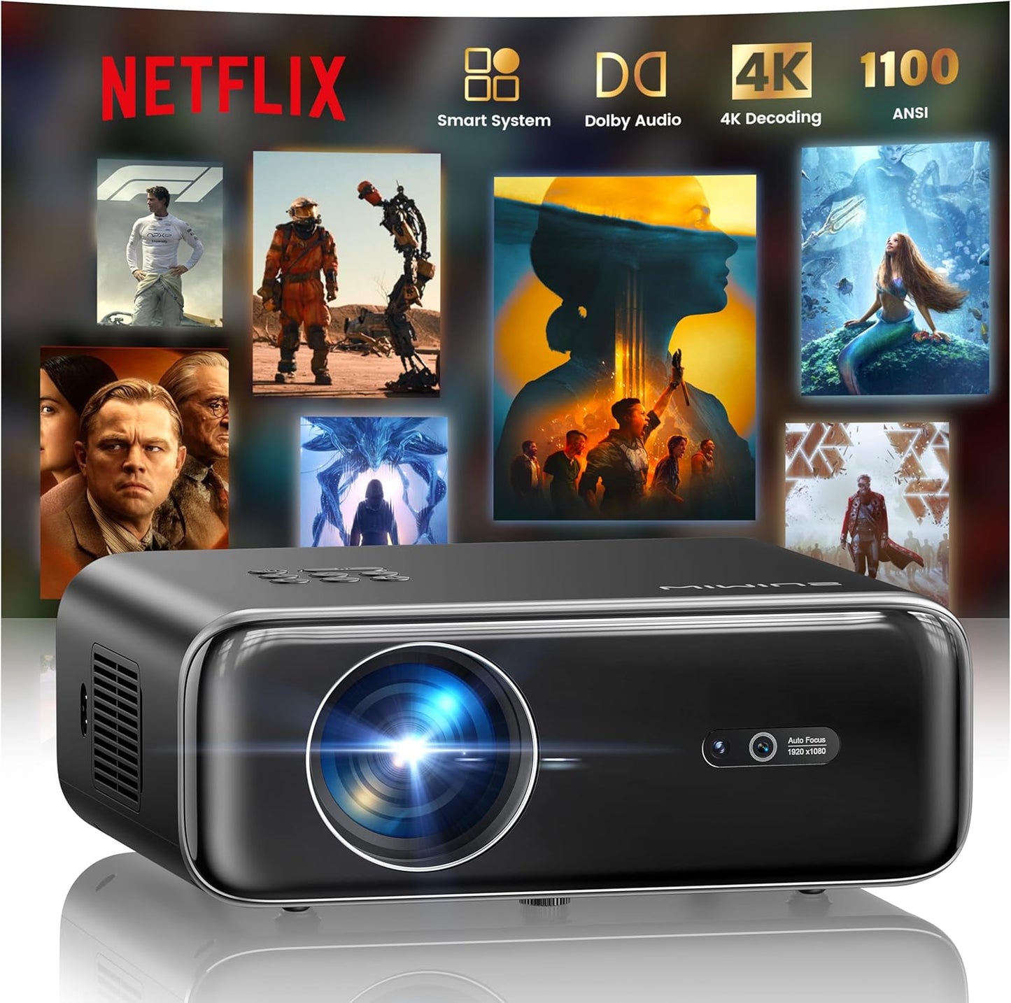 P62 Pro Smart Beamer mit Netflix & Dolby Audio, 4K Unterstützung, M dunkelschwarz