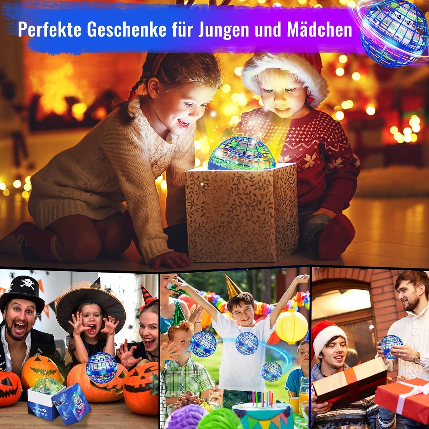 Fliegender Boomerang-Ball mit LED für Kinder ab 6 Jahren, 2 Azul