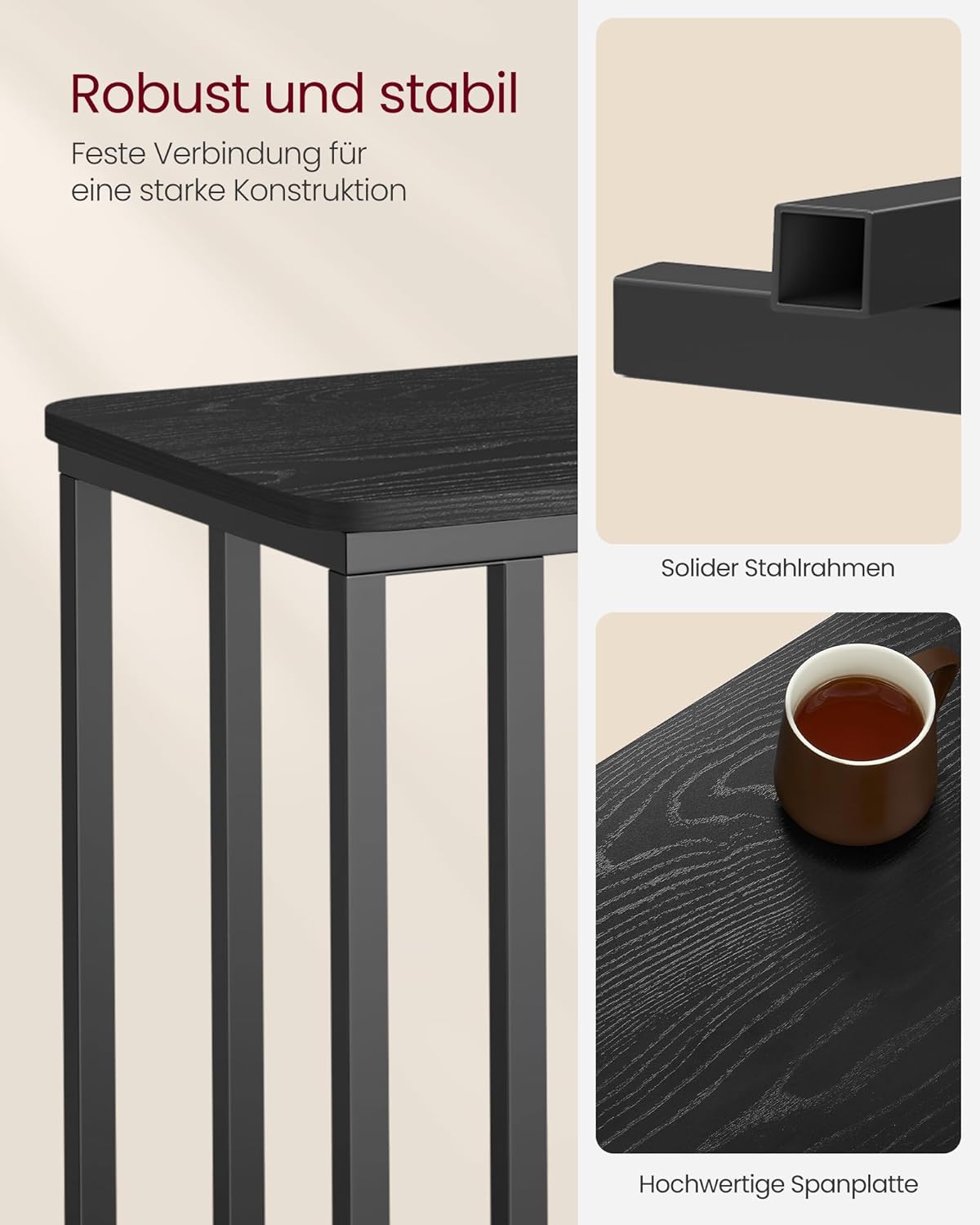 Beistelltisch C-Form mit Rollen, 35x50x60 cm, Ebenholzschwarz