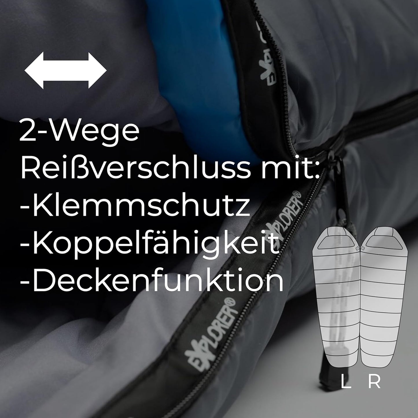 Mumienschlafsack Comfort XL, Blau/Grau