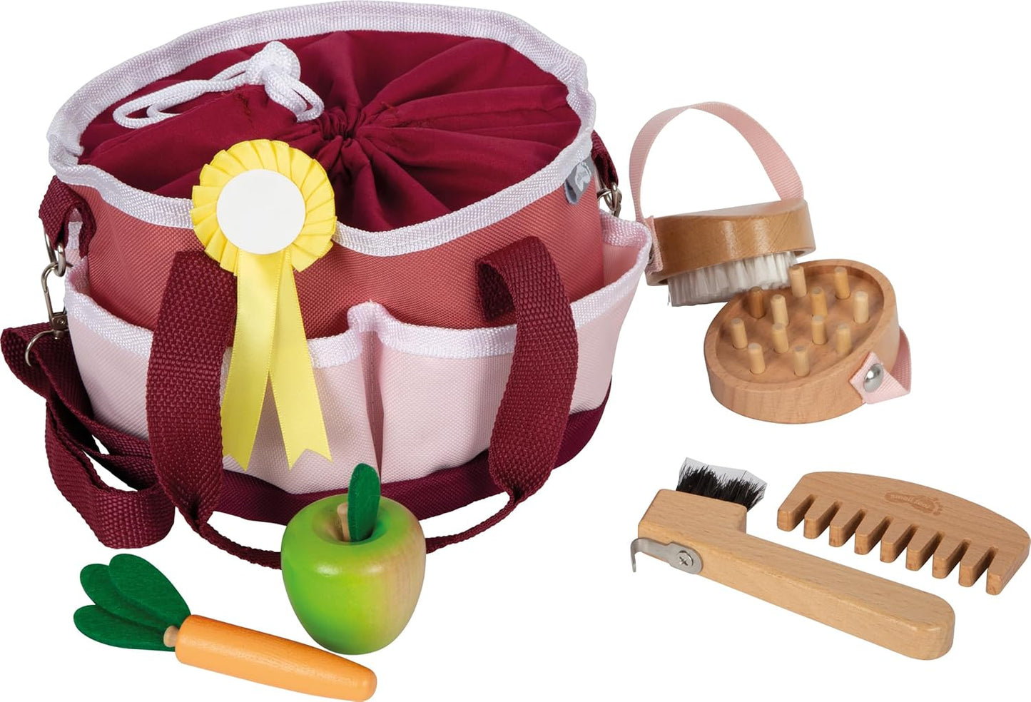 Pferdepflegeset mit Tasche, Pferdepflege-Set rot