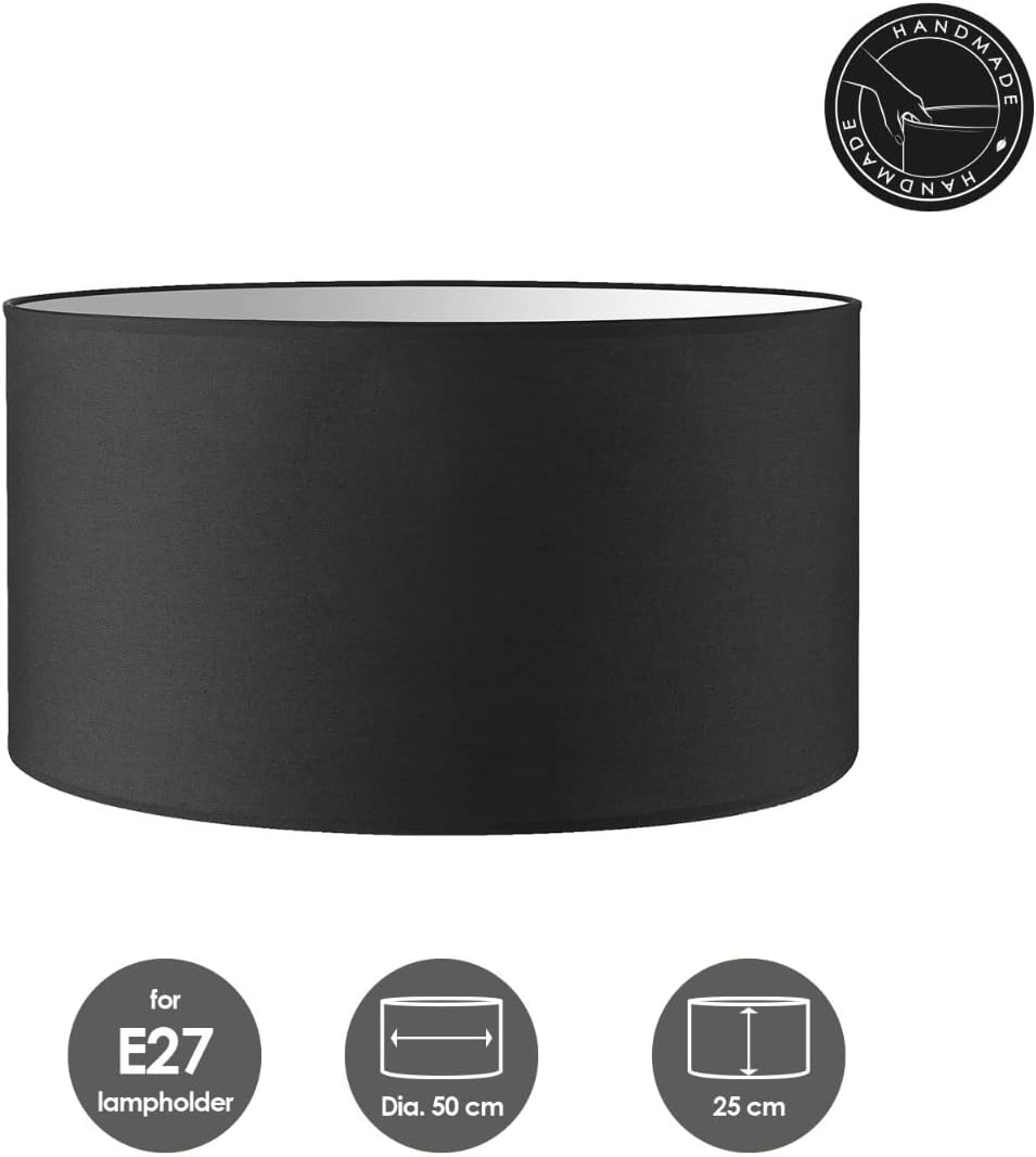 Moderner Lampenschirm Zylinder für E27 Fassung, Nacht Schwarz 50cm durchmesser 25cm höhe