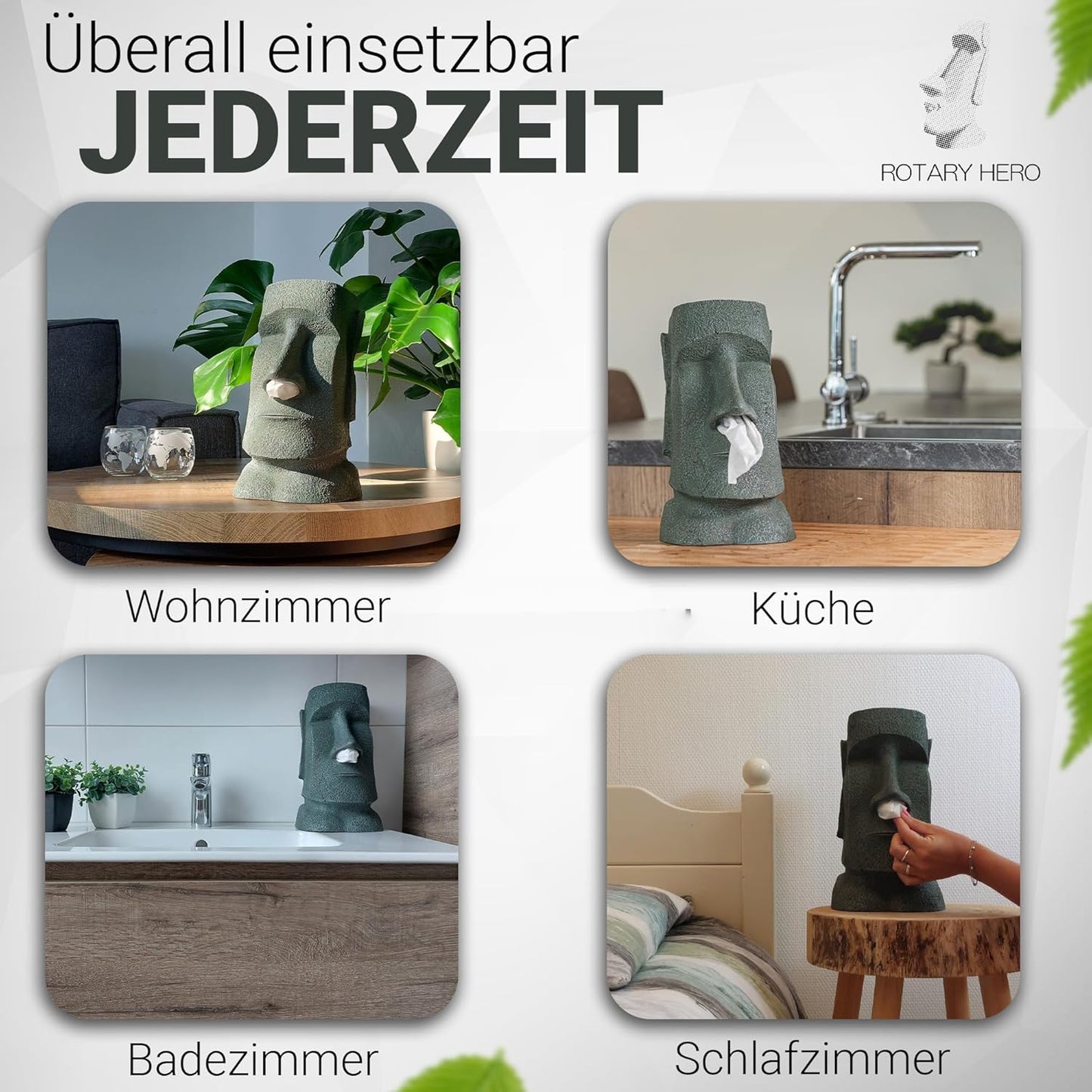 Moai-Taschentuchbox mit Figurendesign, Grau
