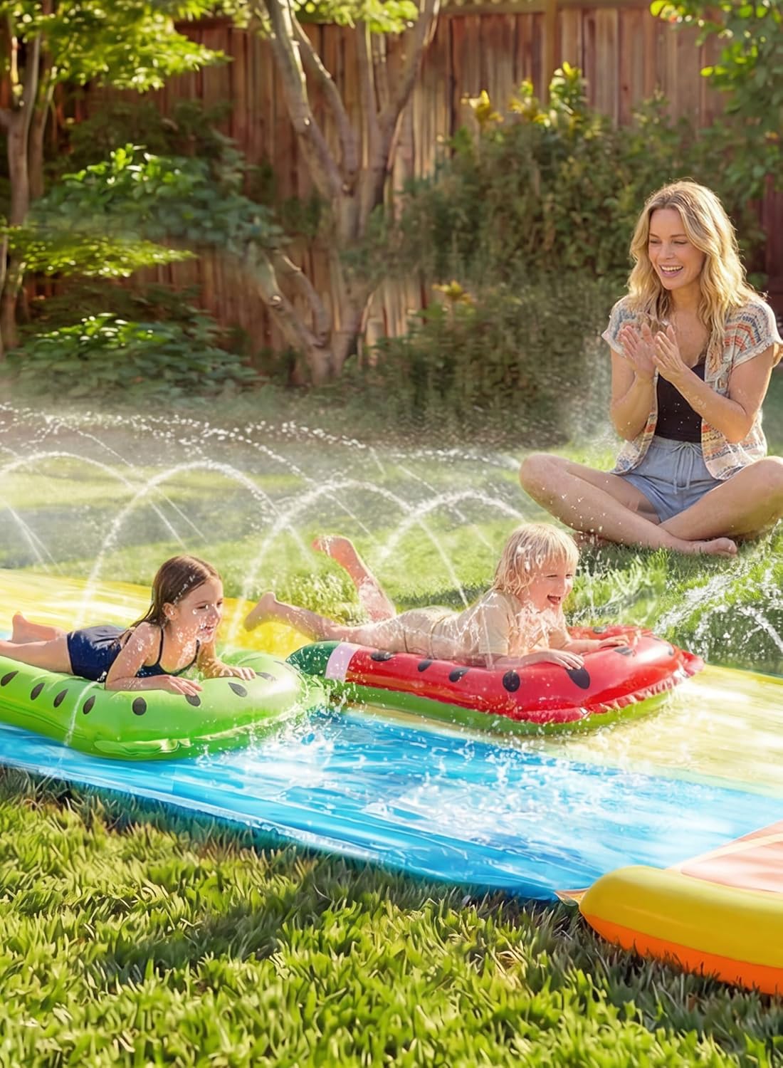 2-Personen-Wasserrutsche mit Boogie-Boards, Blau und Gelb