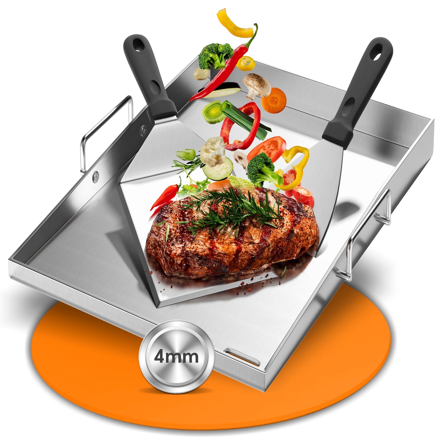 Plancha Grillplatte Edelstahl, 40 x 30 x 4 cm
