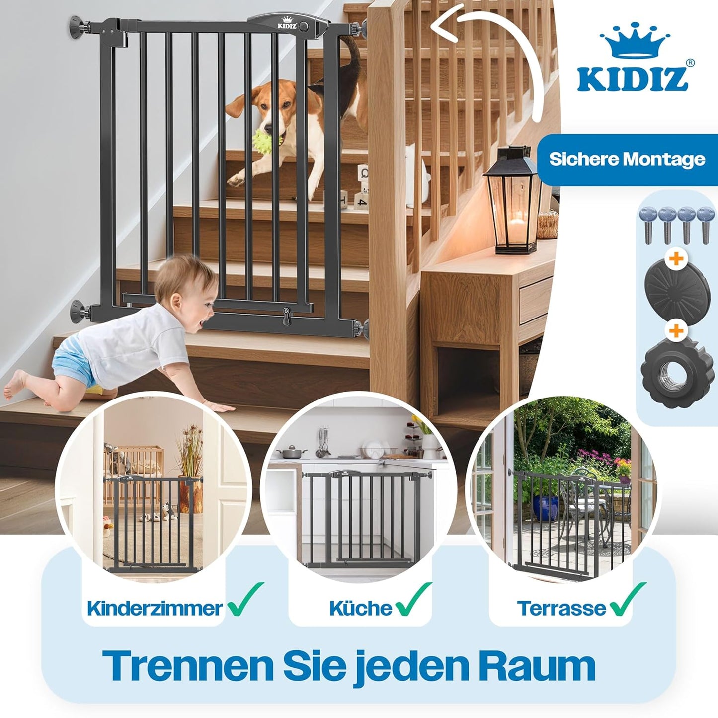 Treppenschutzgitter ohne Bohren, verstellbar, 81 - 87 cm Anthrazit