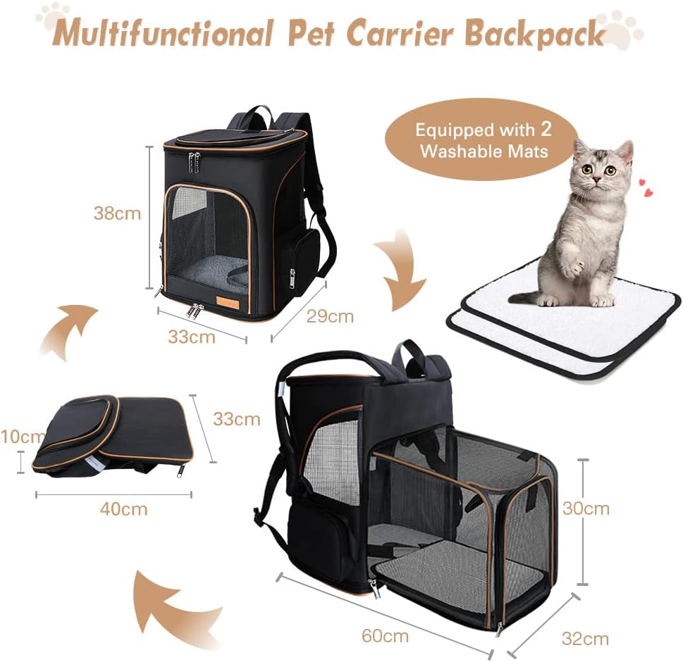 Erweiterbarer Haustier-Rucksack, Schwarz, L(33 x 29 x 38 cm)