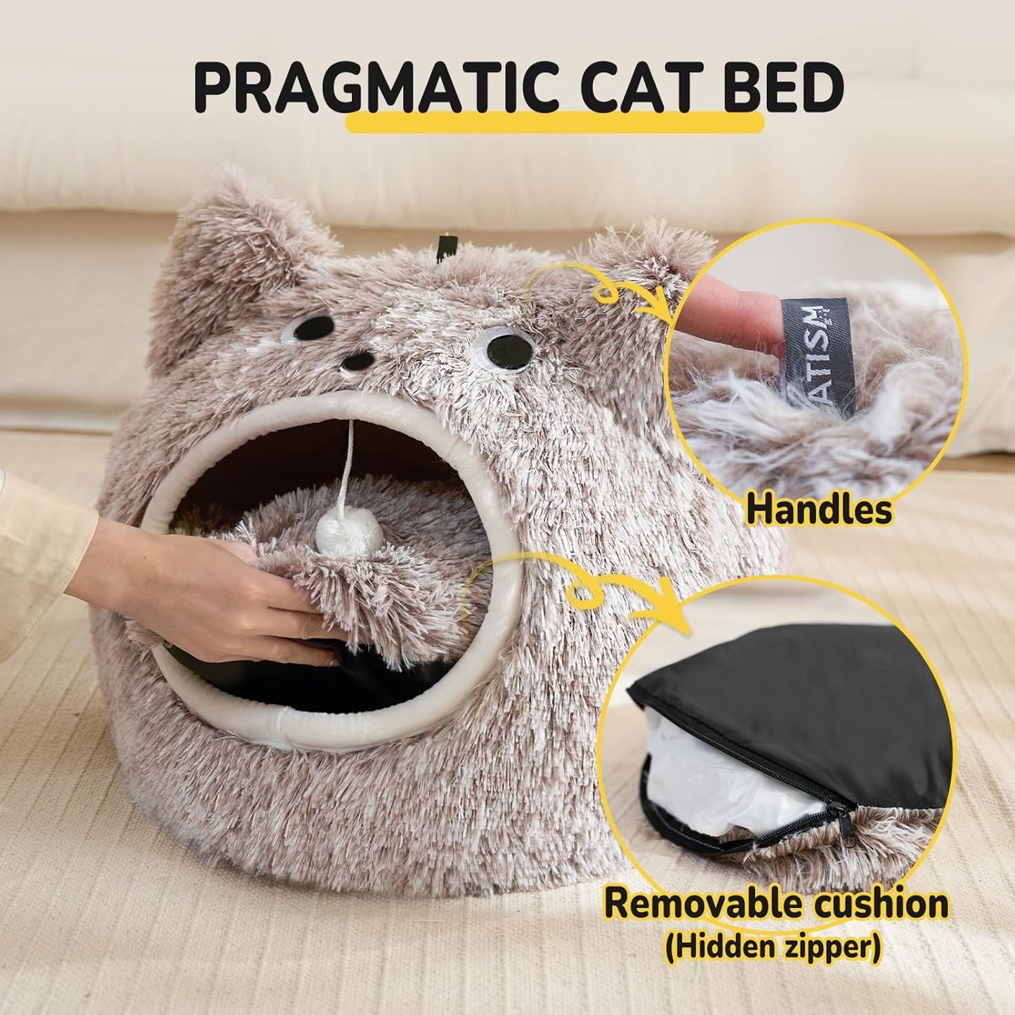 Katzenhöhle Plüsch-Kuschelbett, 25L*25W*30H cm Kaffeefarbe