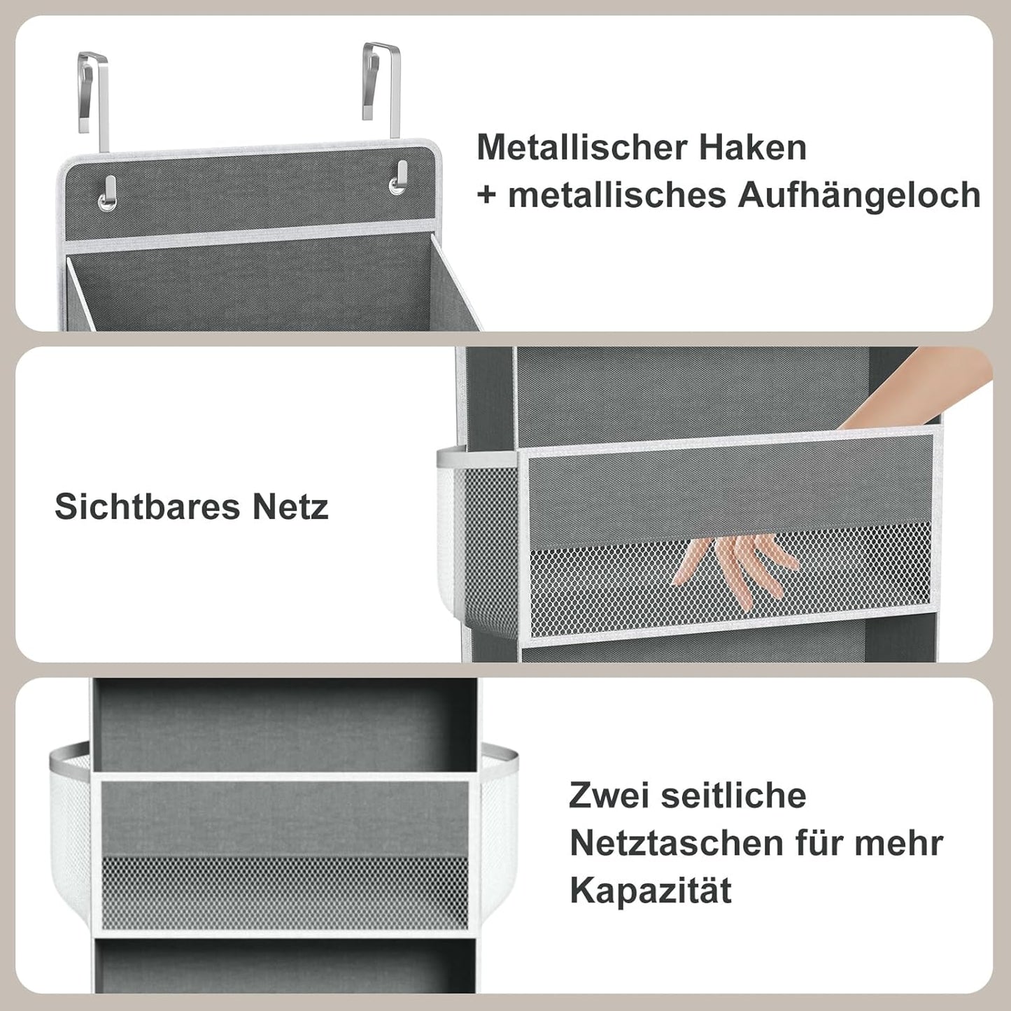 Hängeorganizer mit 5 Fächern, Grau|36 x 133 cm
