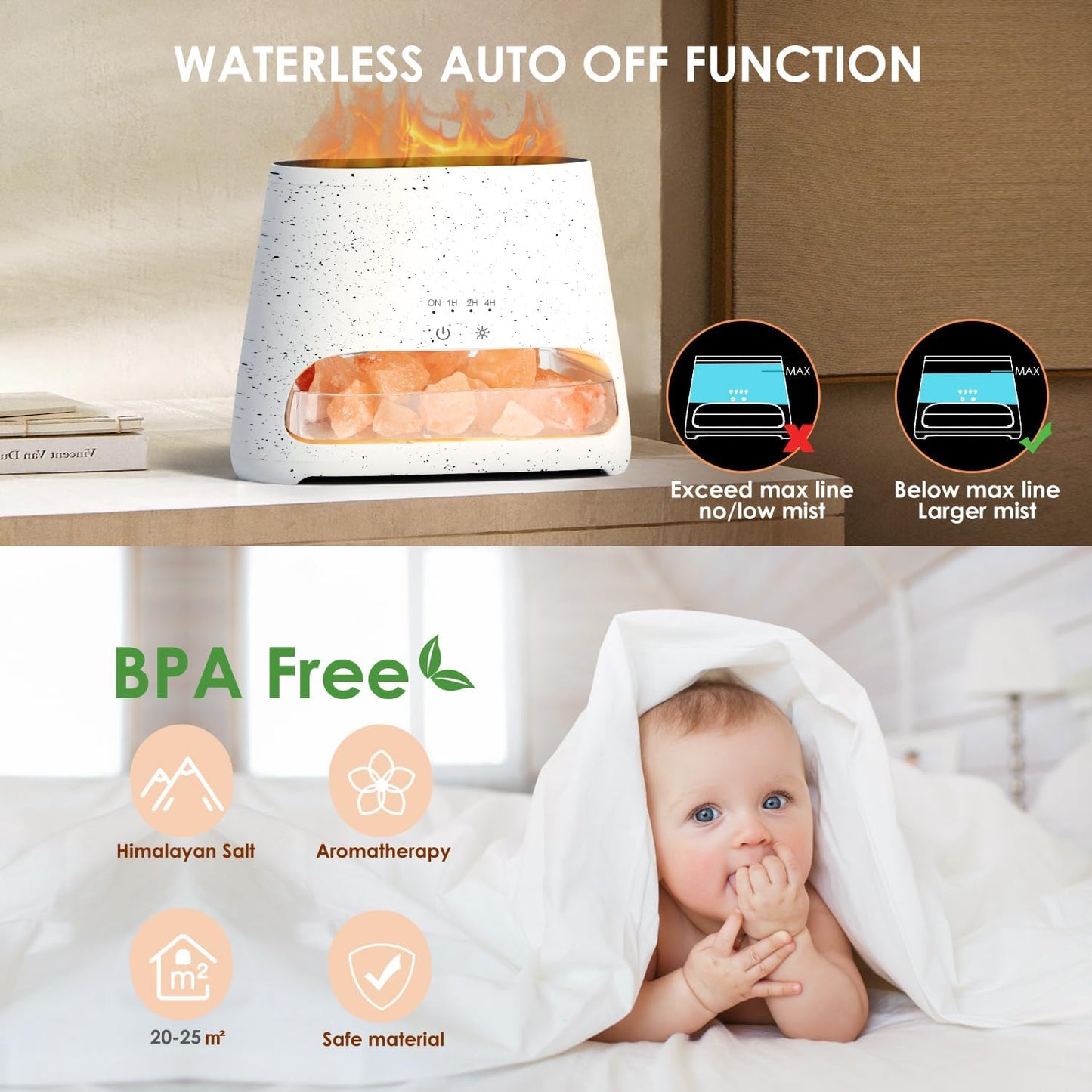 2-in-1 Aroma Diffuser mit Flammeneffekt und Luftbefeuchter, Grauweiss
