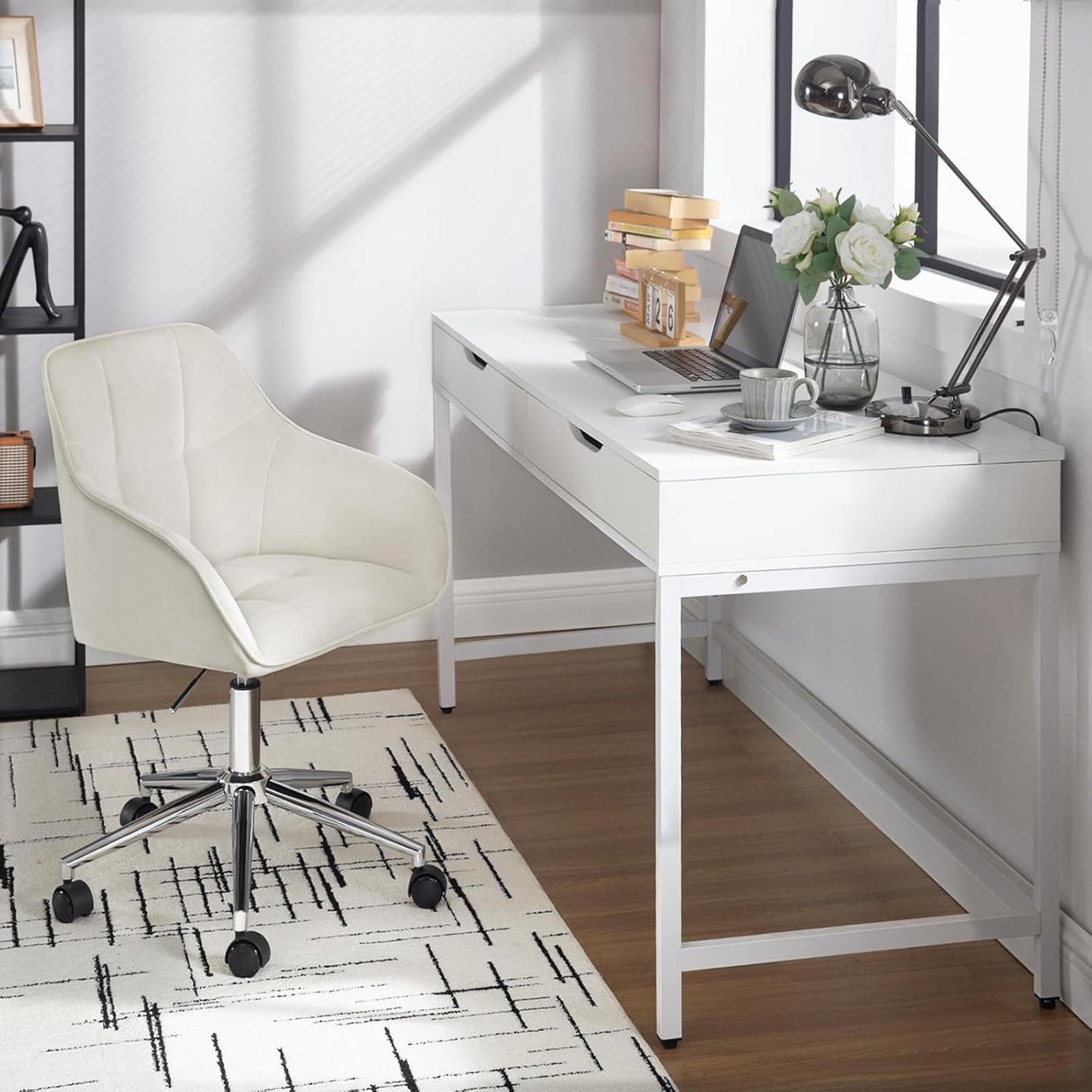 Homeoffice Drehstuhl, Cremeweiß Samt