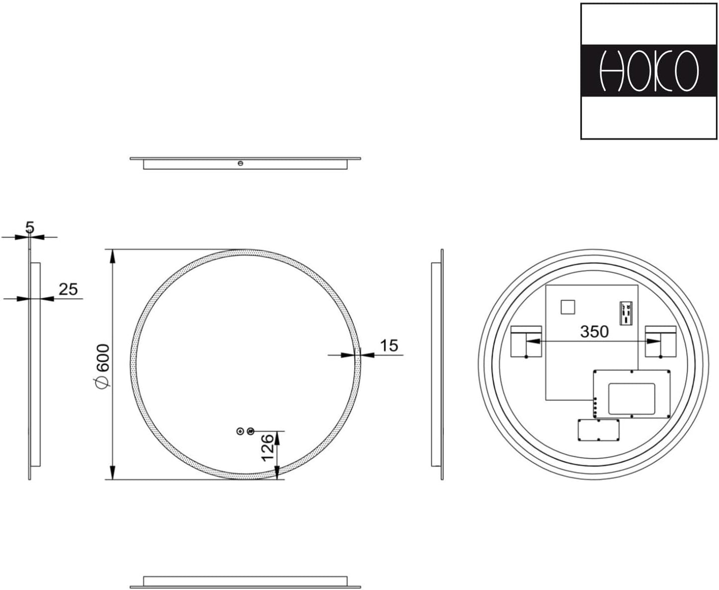 LED-Spiegel, 60 cm, rund, 60cm Rund mit Antibeschlag