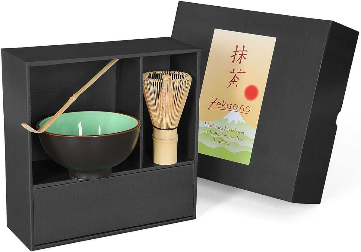 Matcha-Set mit Schale, Löffel und Besen (3-teilig), Moosgrün
