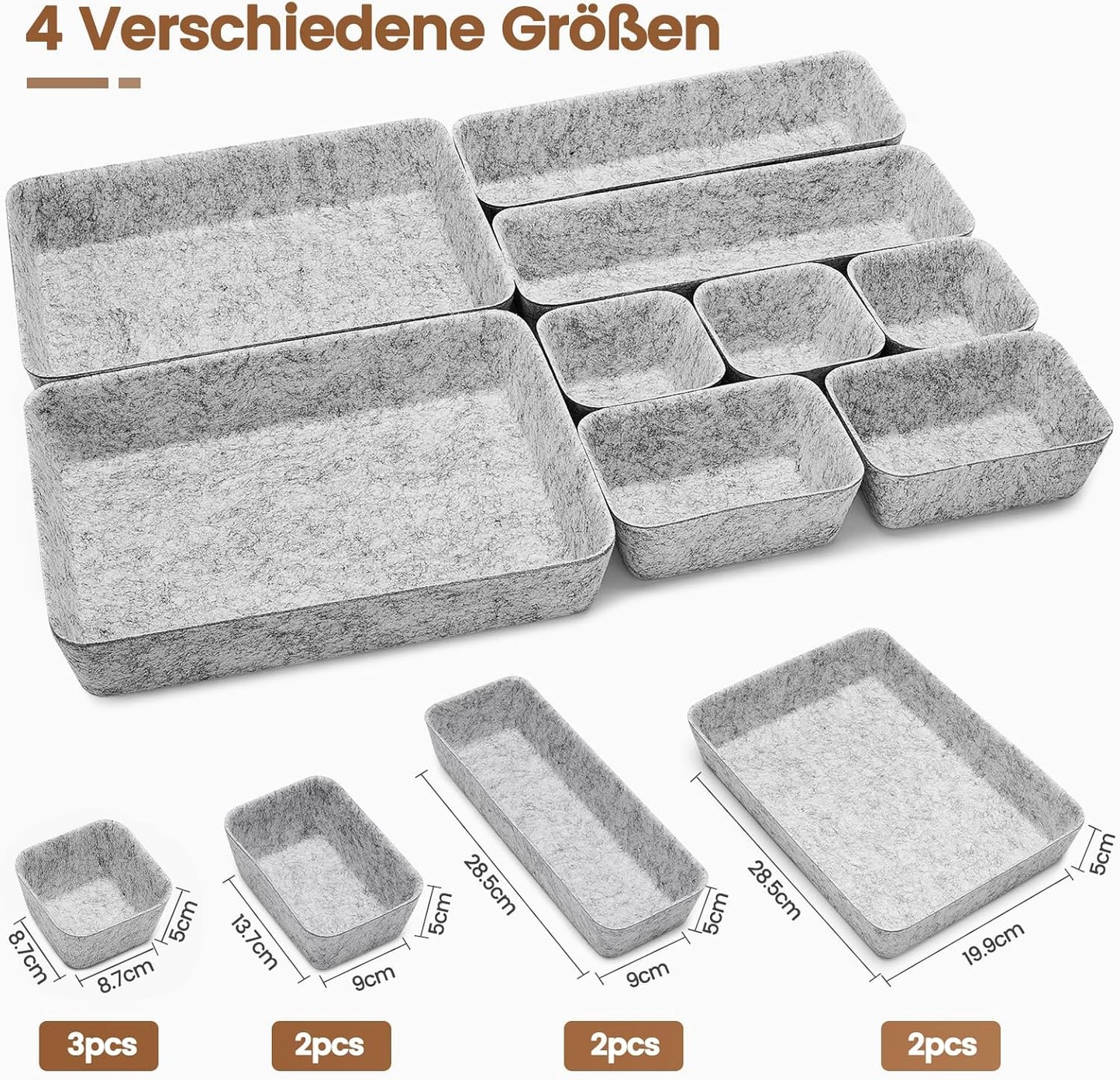 Schubladen Organizer Filz-Set (9 Stück), 9 Stück-Grau Grau