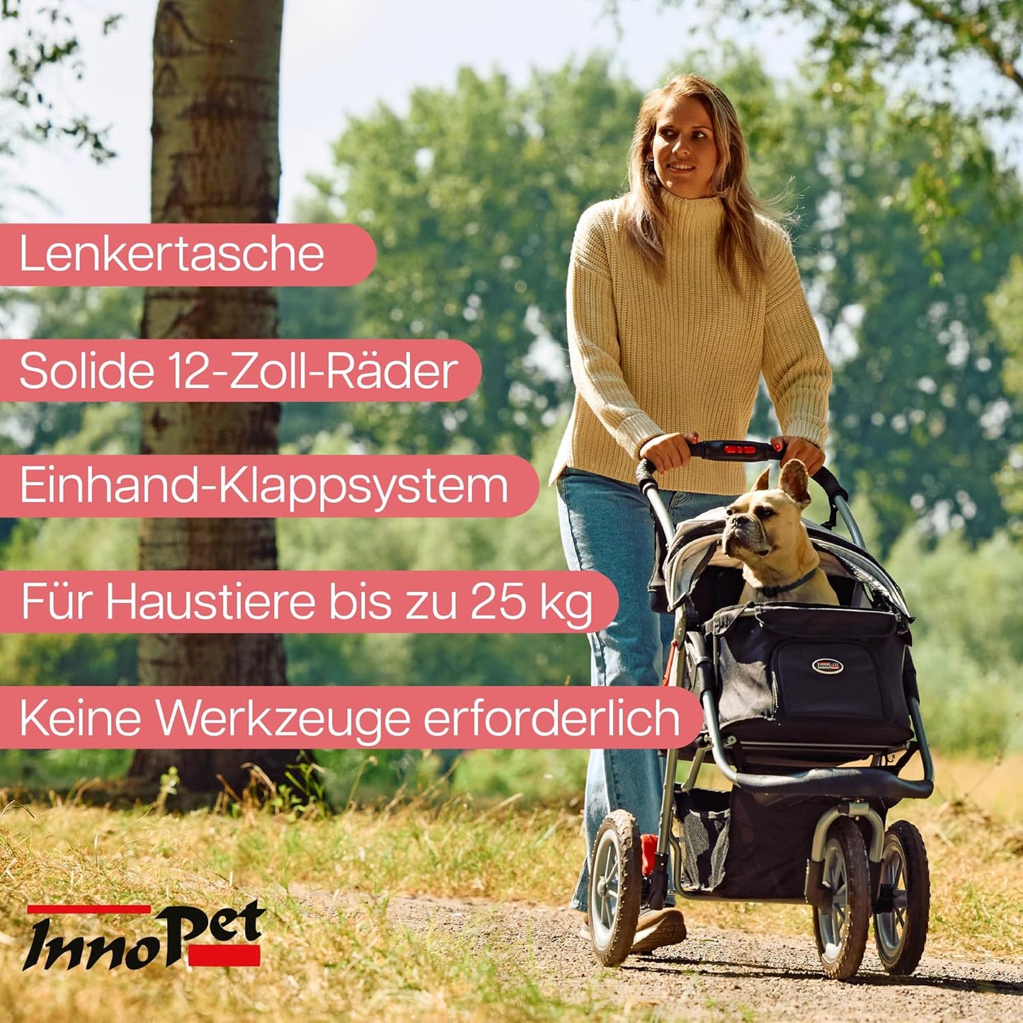 Hundebuggy Comfort Efa Eco mit EVA-Rädern, Schwarz Silber