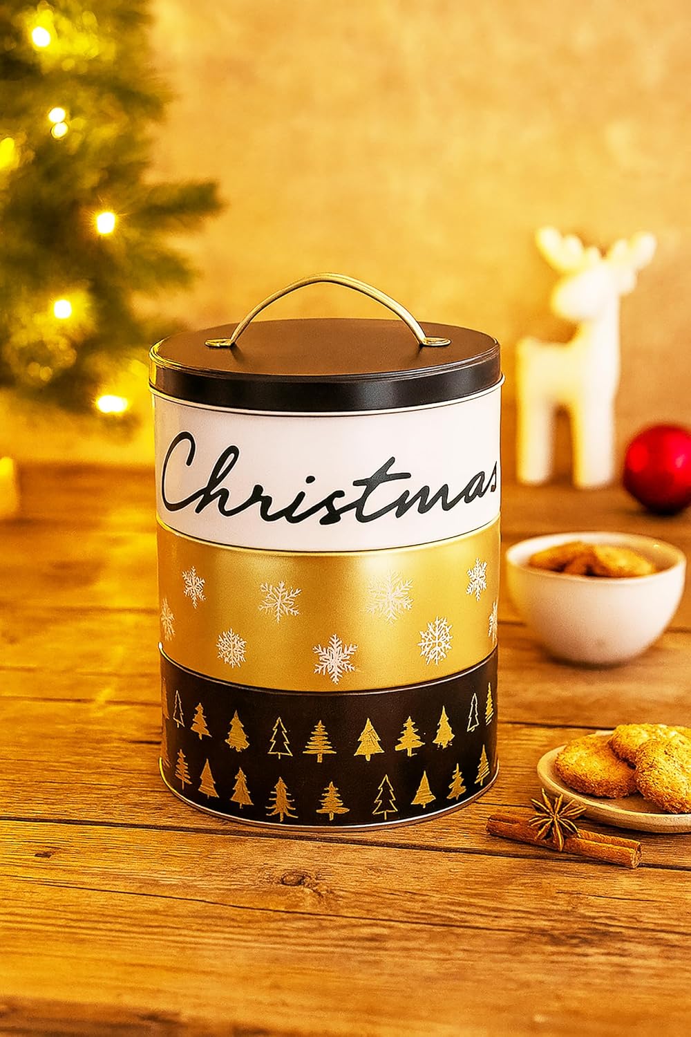 3-stöckige Weihnachts-Keksdose, 3er Set Merry Christmas