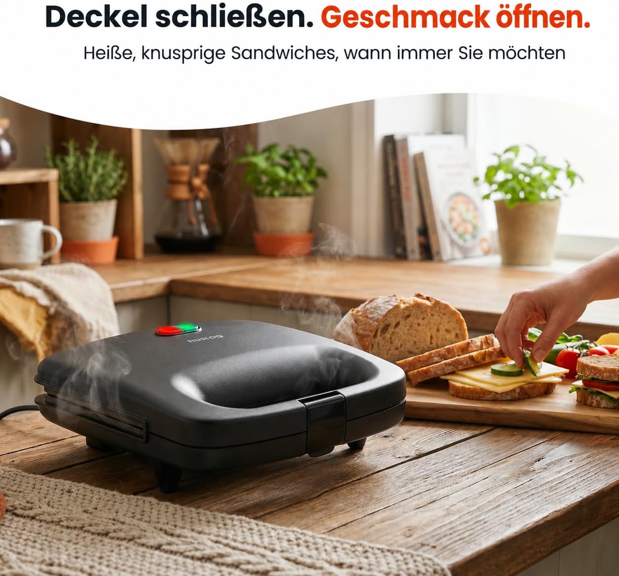 Sandwich maker grill 1000W, Schwarz 24,9 x 24,2 x 10,6 cm
