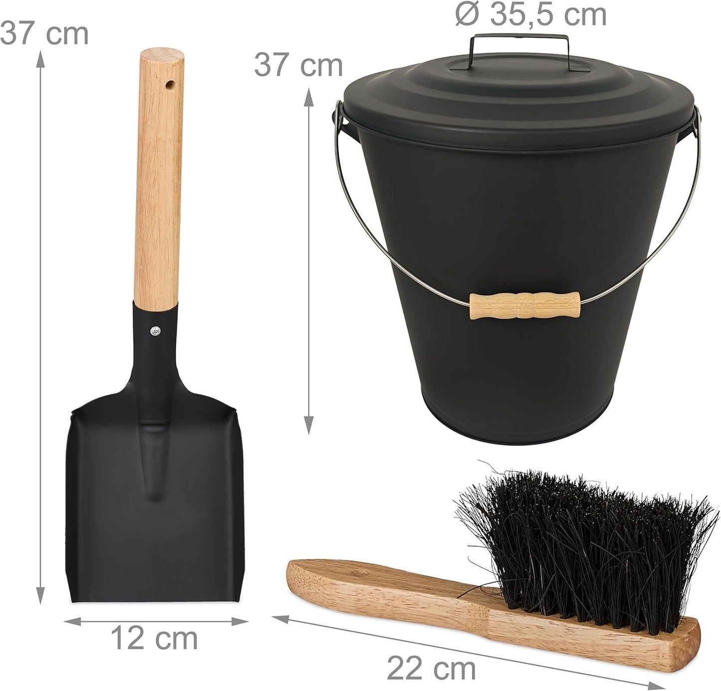 Ascheeimer mit Feger & Schaufel, 24 Liter