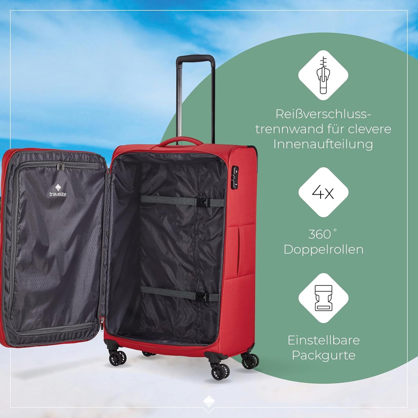Weichschalenkoffer, Trolley Grösse L (78 cm) Rot