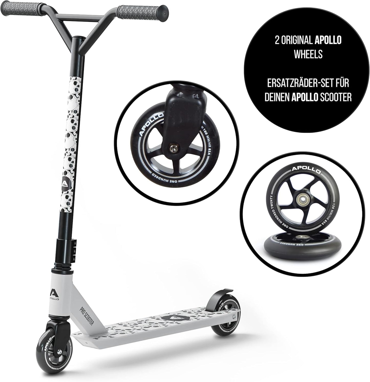 Stunt Scooter Ersatzräderset 120 mm, 120mm - Schwarz